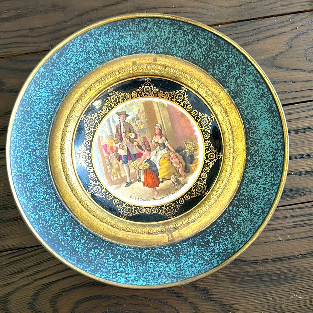 Vintage Regency Bone China Wall Decor Hammered Brass Plate Made in England